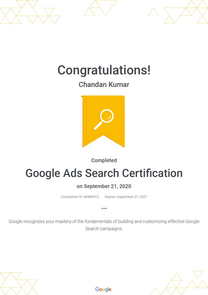 Ckumar Mehta Google Ads Search Certification