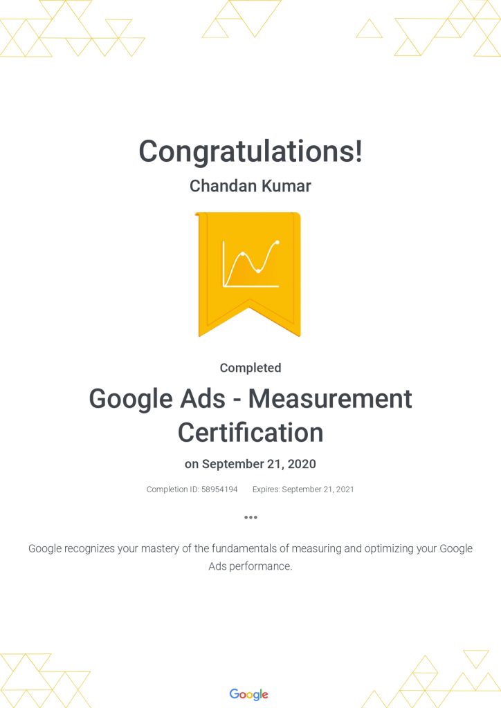 Ckumar Mehta Google Ads Measurement Certification