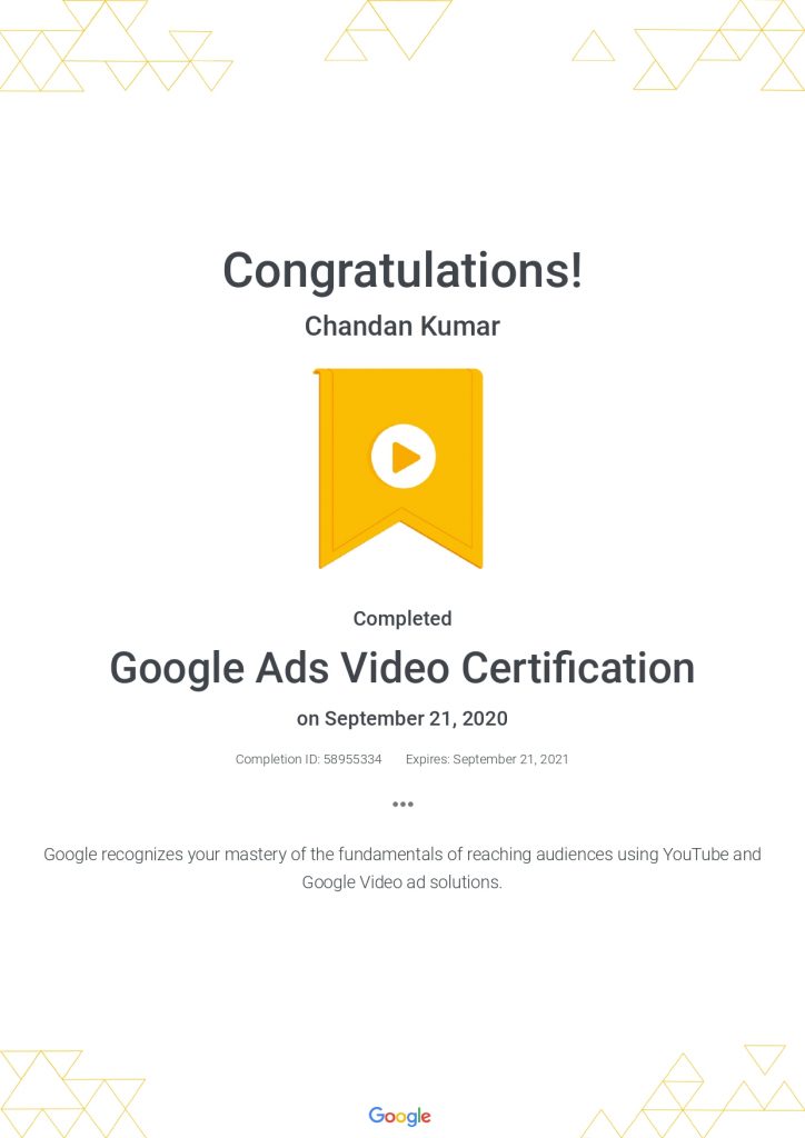 Ckumar Mehta Google Ads Video Certification