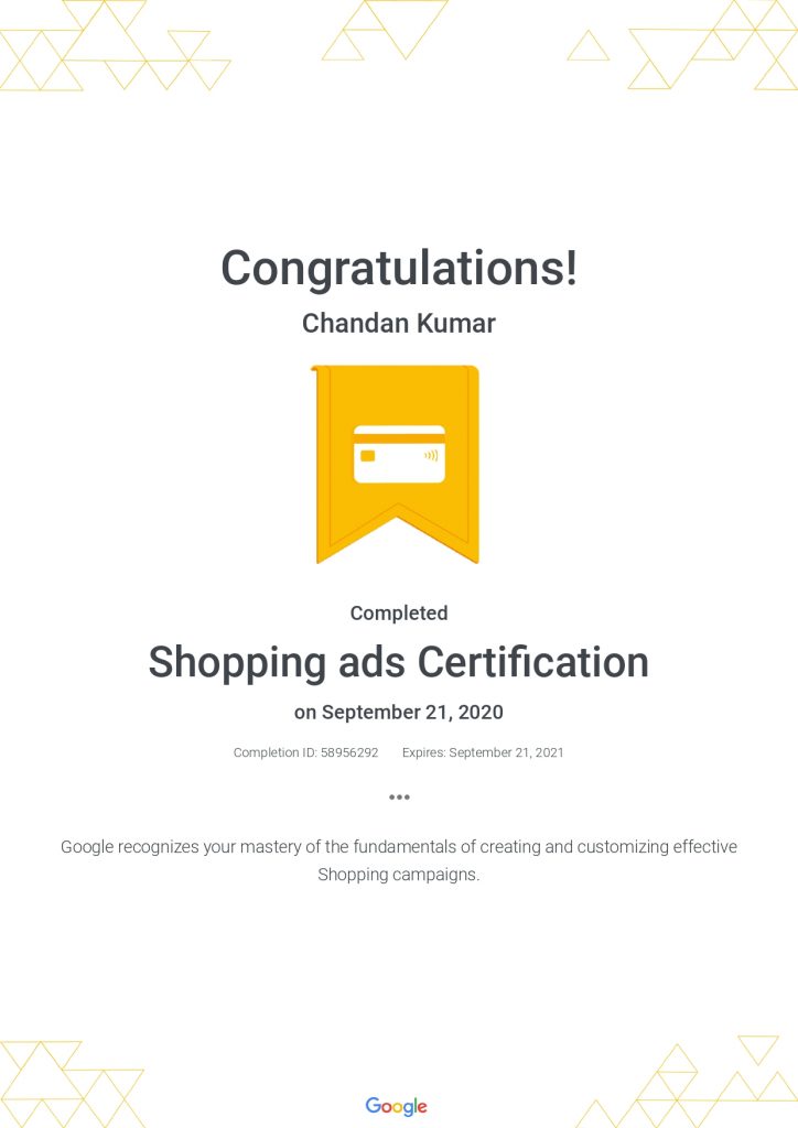 Ckumar Mehta Google Shopping Ads Certification