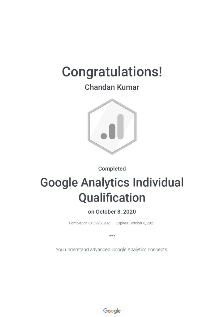Ckumar Mehta Google Ads Analytics Individual Qualification